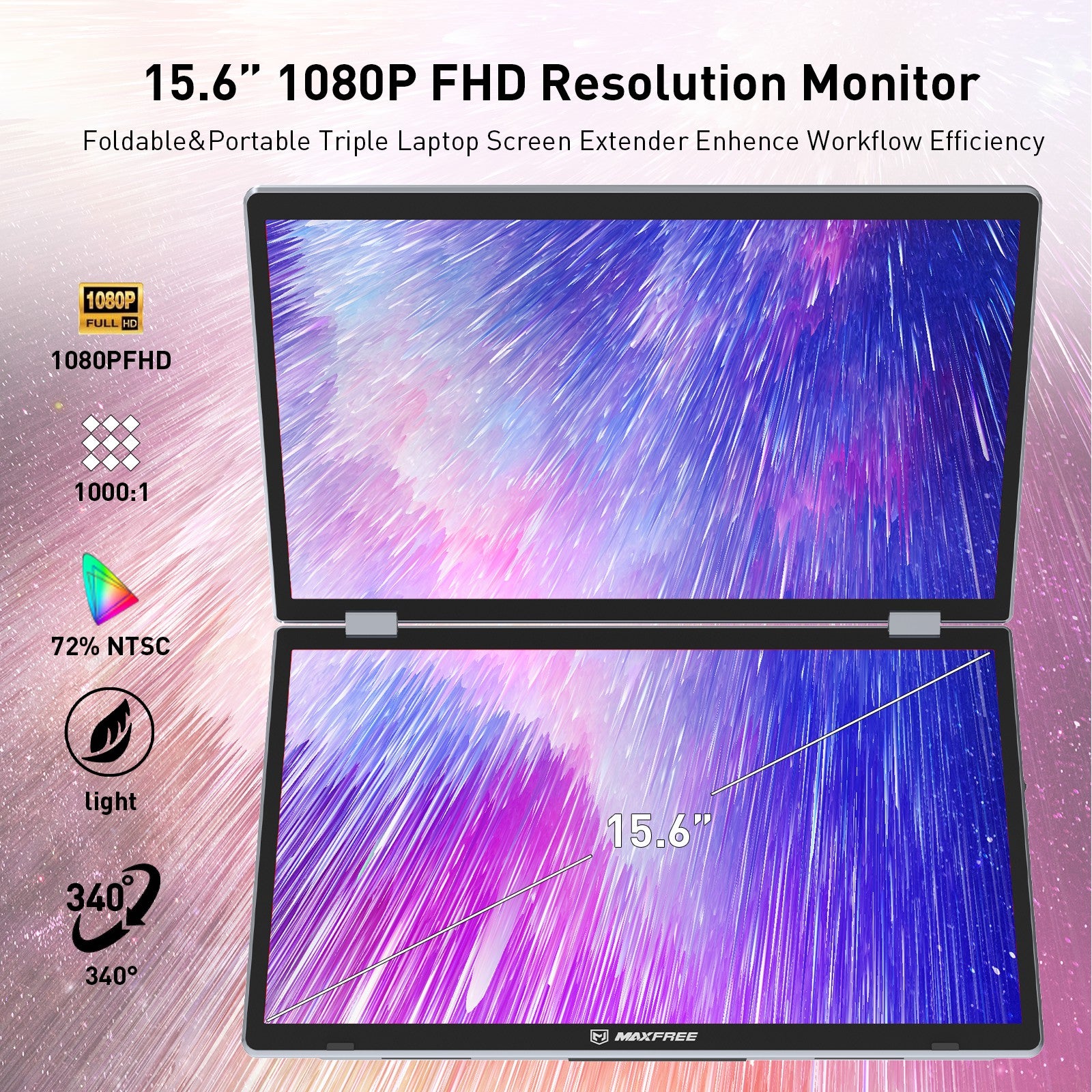 Maxfree M2 15.6" Refurbished Stacked Folding Triple Monitor for Laptop