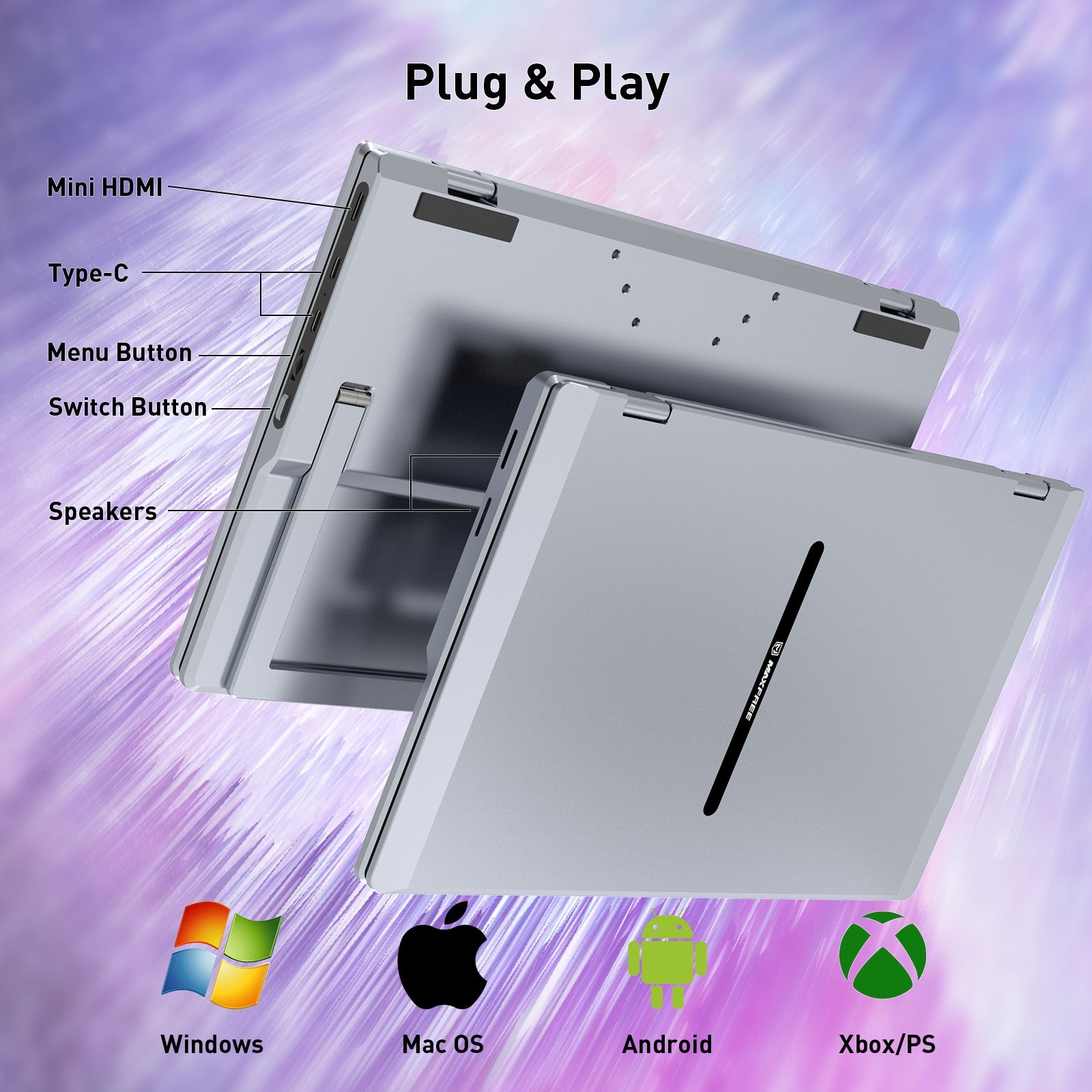 Maxfree M2 15.6" Refurbished Stacked Folding Triple Monitor for Laptop