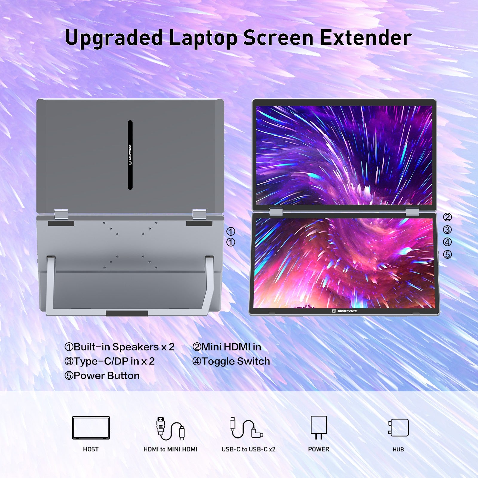 Maxfree M2 15.6" Refurbished Stacked Folding Triple Monitor for Laptop