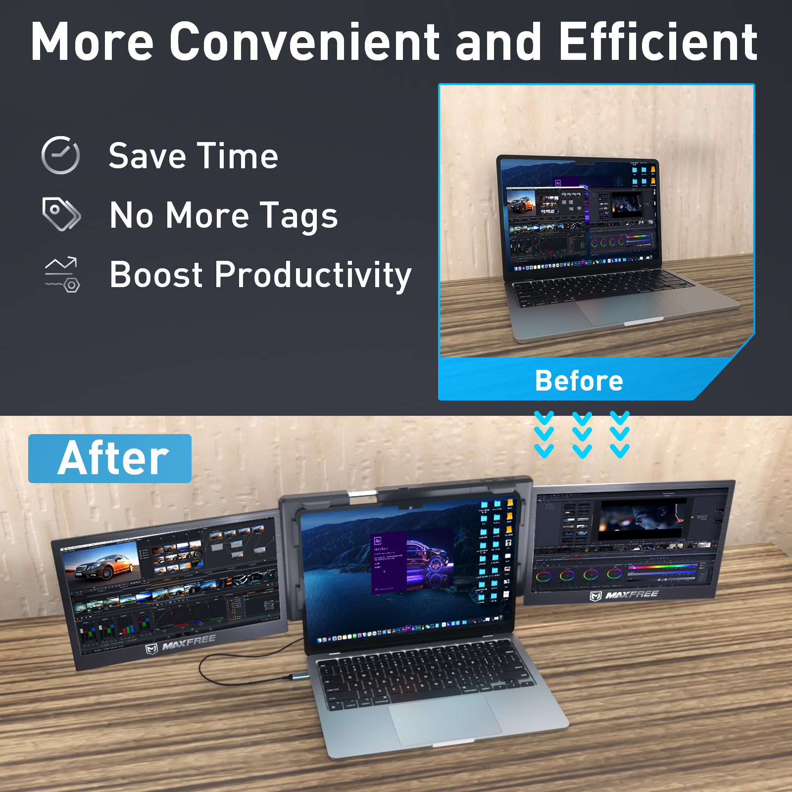 Maxfree T2 13.3" Laptop Tri-Screen Extender Eficient