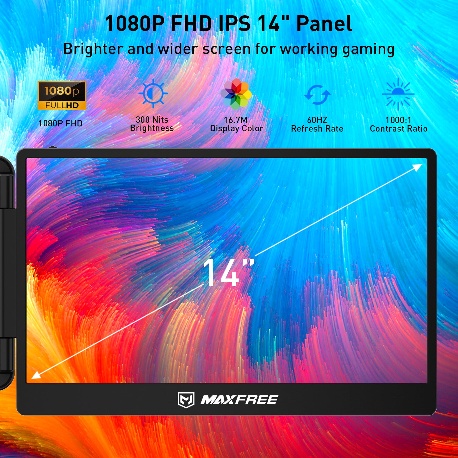 Maxfree S2 Triple Monitor for Laptop 14" 1080 FHD IPS