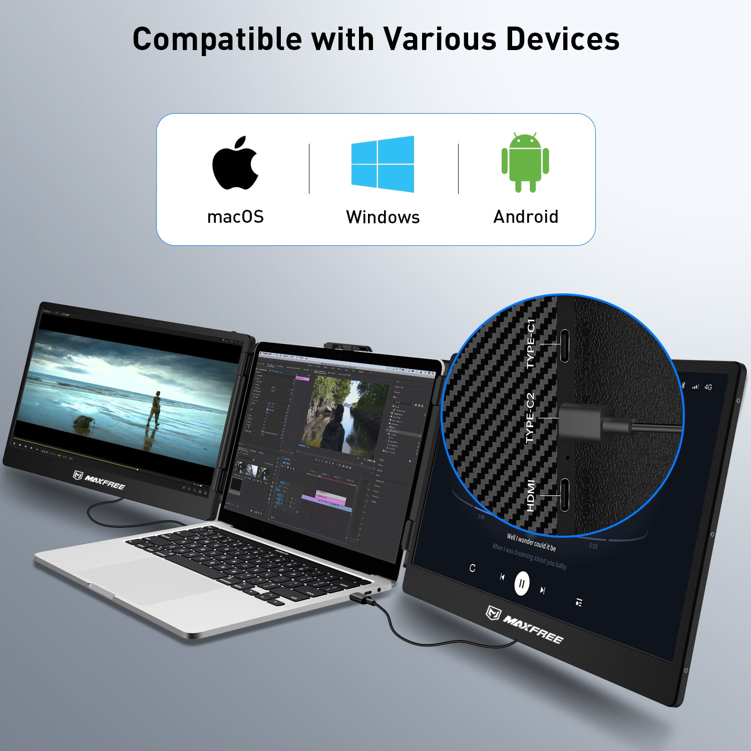Maxfree S2 14" Triple Monitor laptop screen extender
