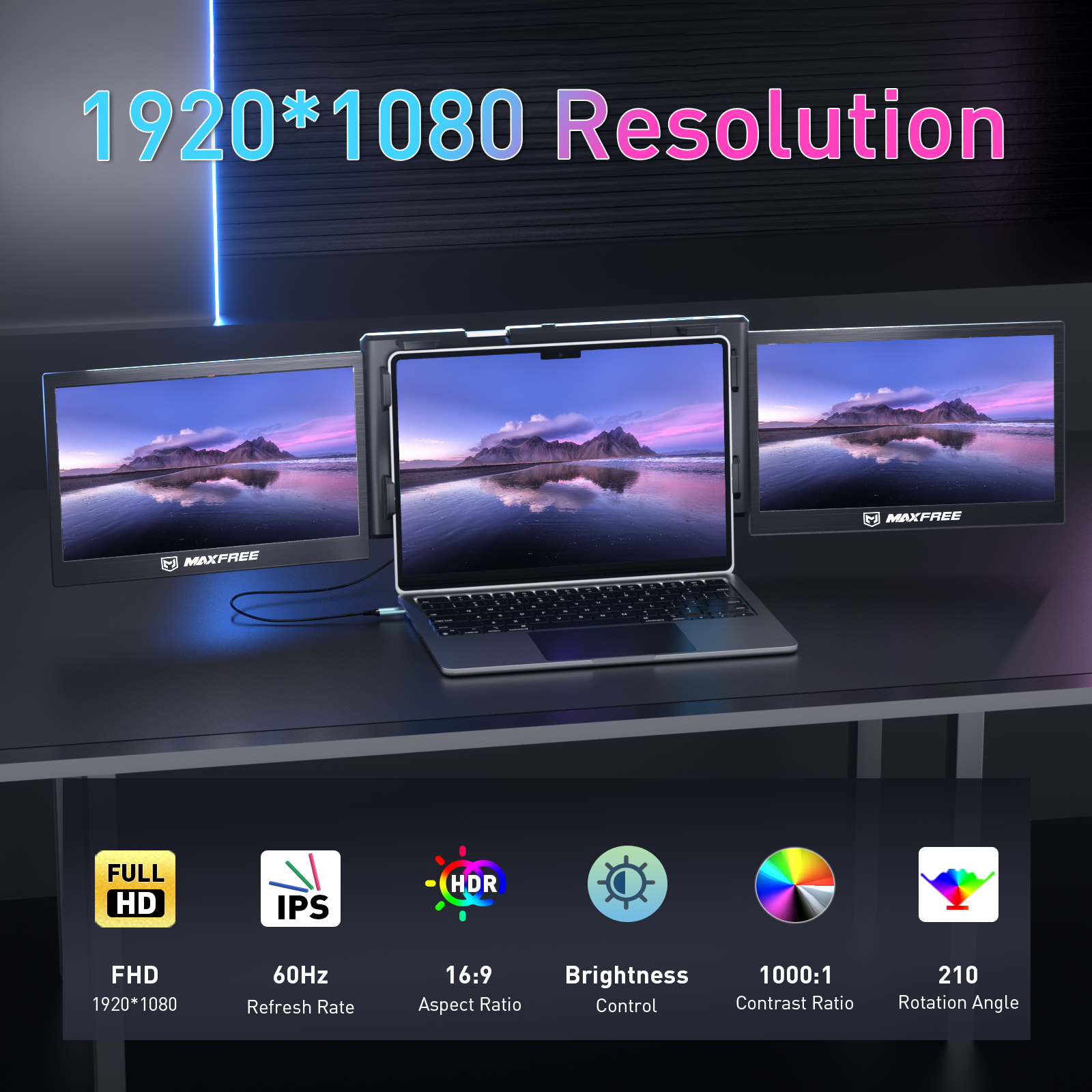 Maxfree T2 13.3" Laptop Tri-Screen Extender for All Device