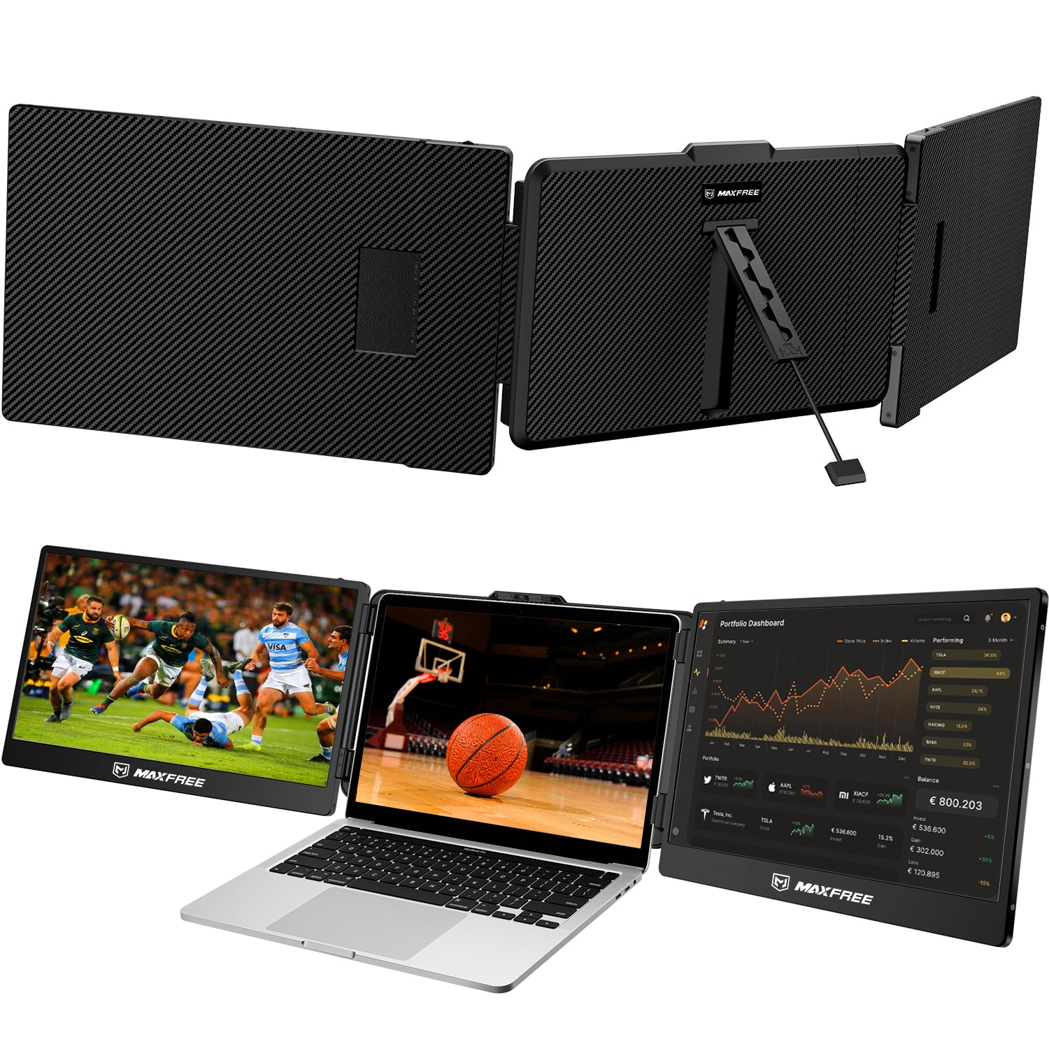 Kwumsy Triple Portable Monitor For Laptop-14Inch FHD 1080P Triple