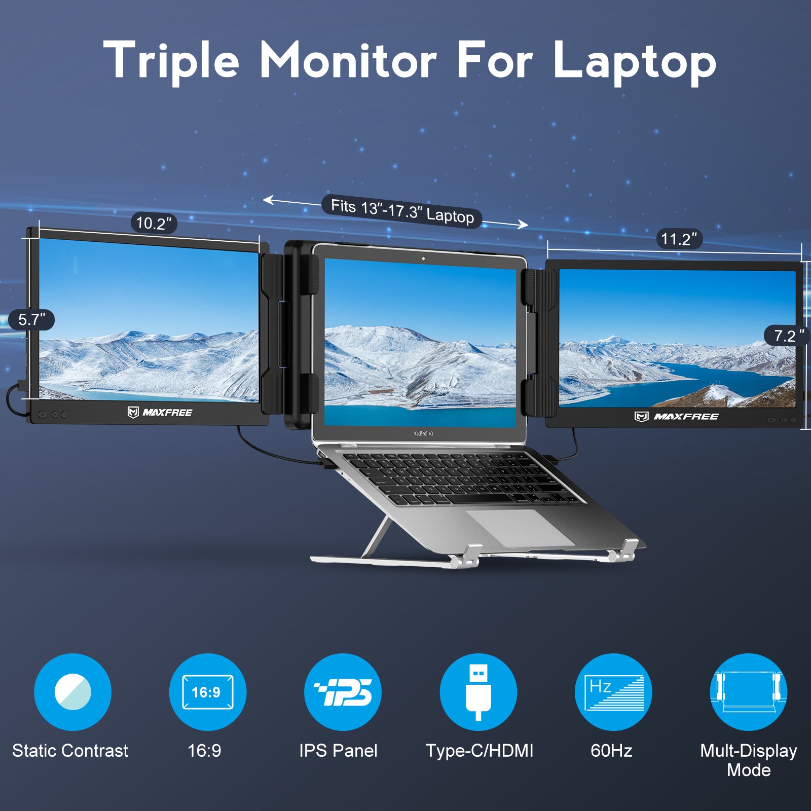 Maxfree X2 Triple Laptop Monitor Extender 16.6 Inches