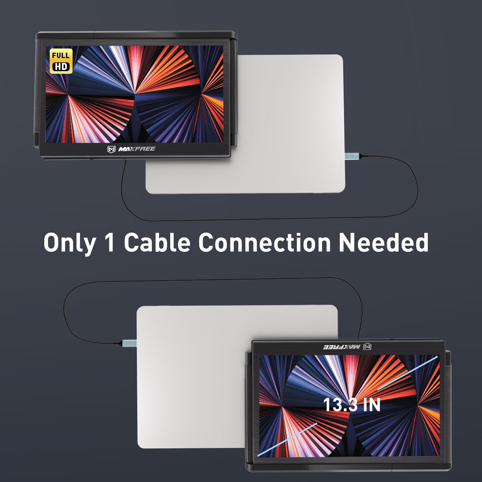 Maxfree T2 13.3" Laptop Tri-Screen Extender Easy to Connect